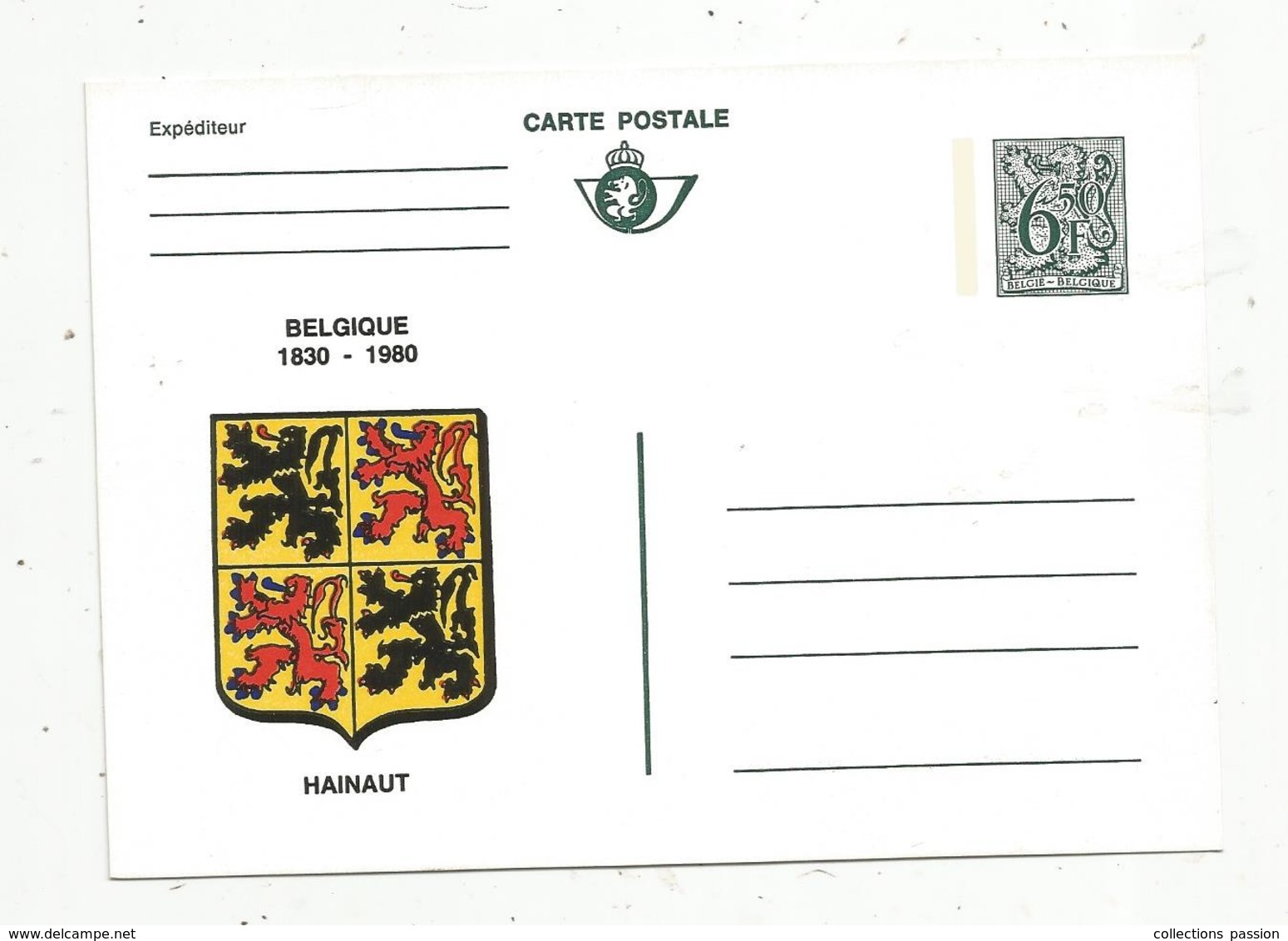 Entier Postal NEUF, Briefkaart, 6f50 , BELGIQUE 1830-1980 , Blason HAINAUT ,vierge , Belgique - Other & Unclassified