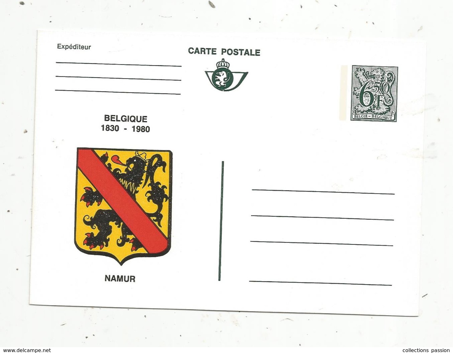 Entier Postal NEUF, Briefkaart, 6f50 , BELGIQUE 1830-1980 , Blason NAMUR ,vierge , Belgique - Other & Unclassified