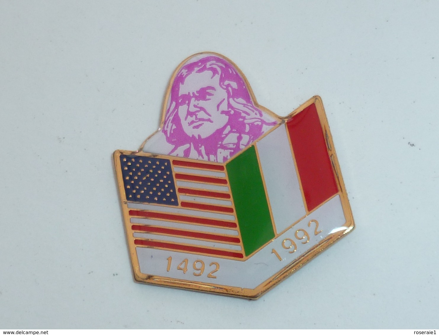 Pin's CHRISTOPHE COLOMB, USA - ITALIE, 500° ANNIVERSAIRE - Celebrities