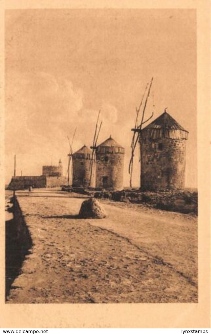 Greece Rodi Rodos Molo E Mulini Del Forte Di S. Nicola Wind Mills Postcard - Grecia