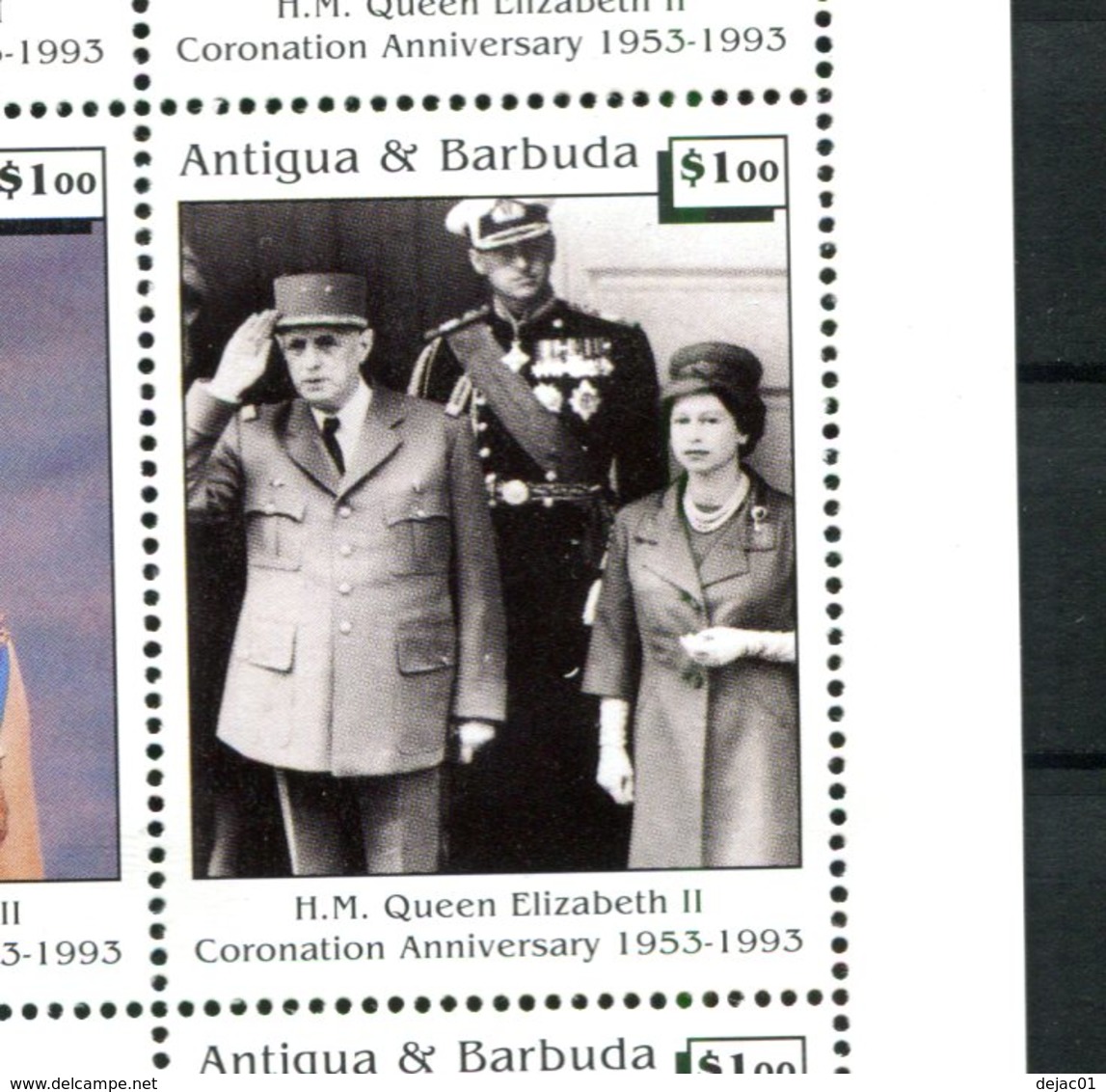 Thème Général De Gaulle - Antigua & Barbades - Bloc Neuf Xxx Yvert 1593 - Avec La Reine D'Angleterre - De Gaulle (General)