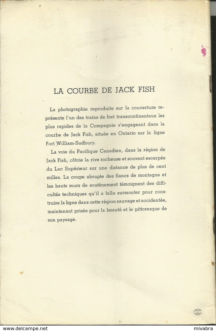 CANADIAN PACIFIC RAILWAY COMPANY - RAPPORT ANNUEL DE LA COMPAGNIE 1946 - COURBE DE JACK FISH ONTARIO - Chemin De Fer & Tramway