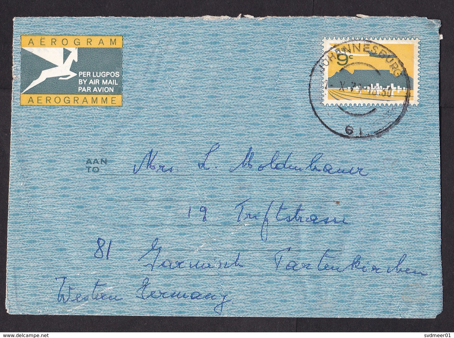 South Africa: Stationery Aerogramme To Germany, 1971, Airplane, Table Mountain, Air Letter (minor Damage) - Brieven En Documenten