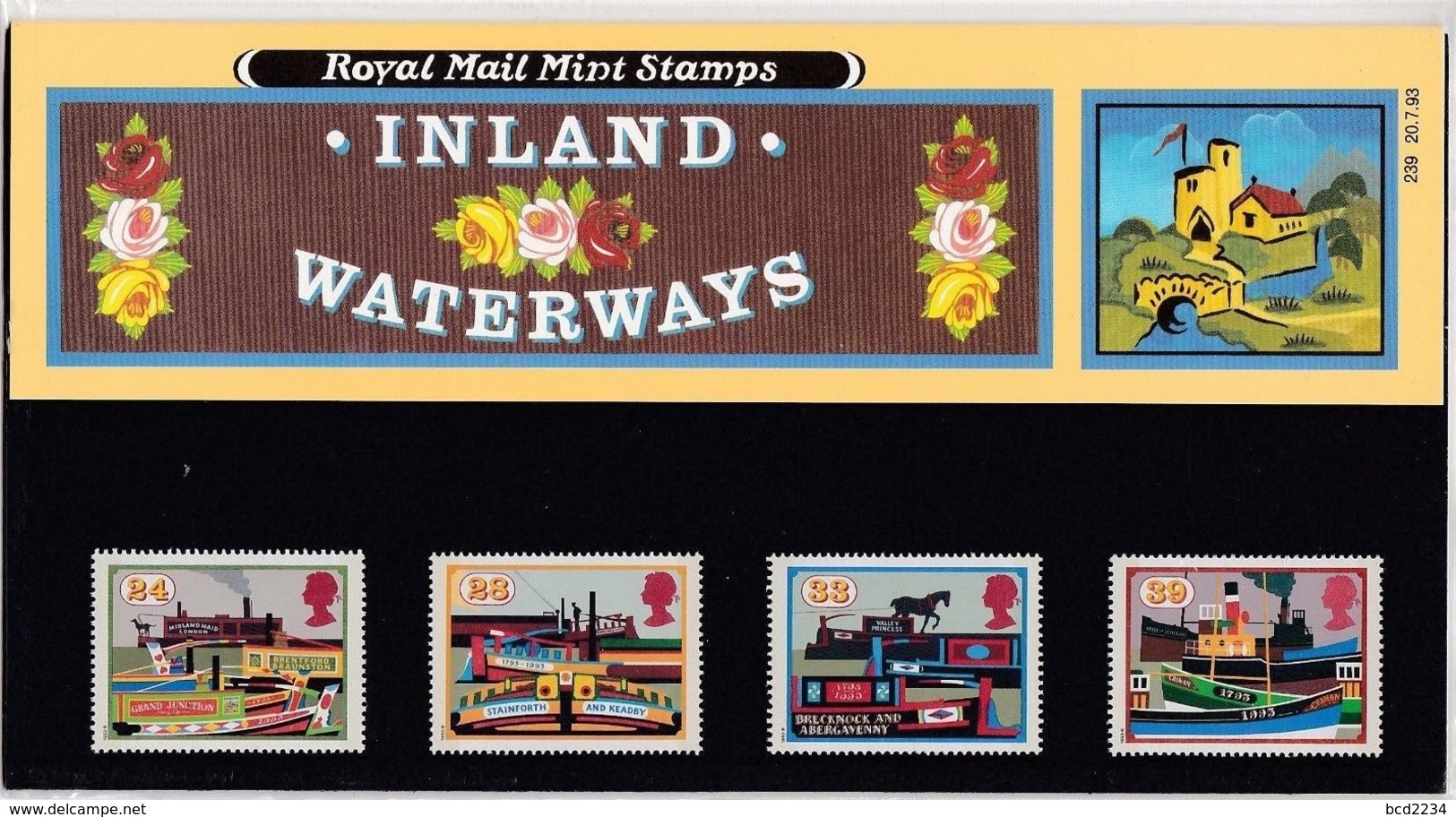 GB GREAT BRITAIN 1993 INLAND WATERWAYS PRESENTATION PACK No 239 +ALL INSERTS HORSES BARGE BOATS STEAM SHIPS BARGES HORSE - Schiffe