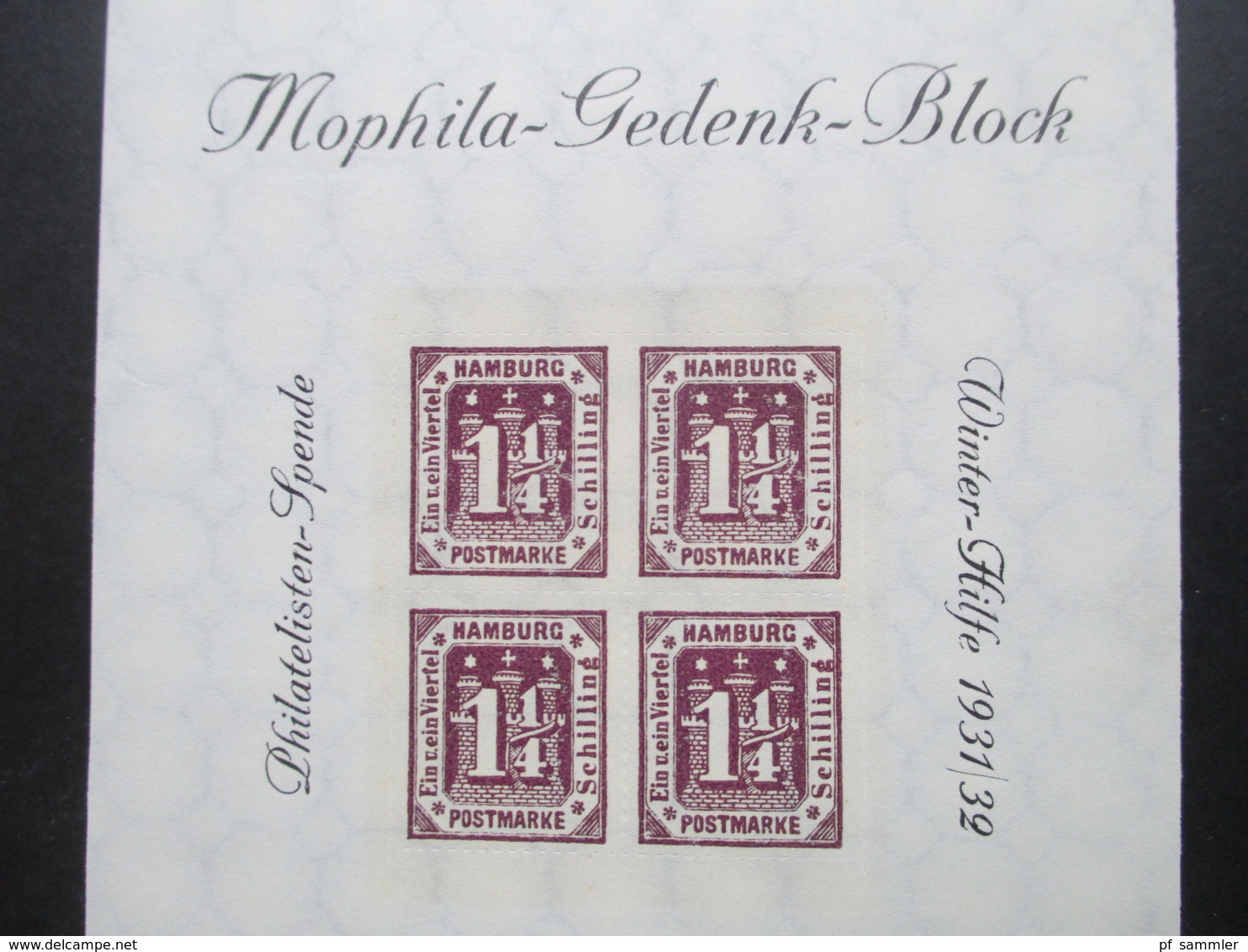 Altdeutschland Hamburg Mophila Gedenk Block 1931 / 32 Faksimile Druck - Hambourg