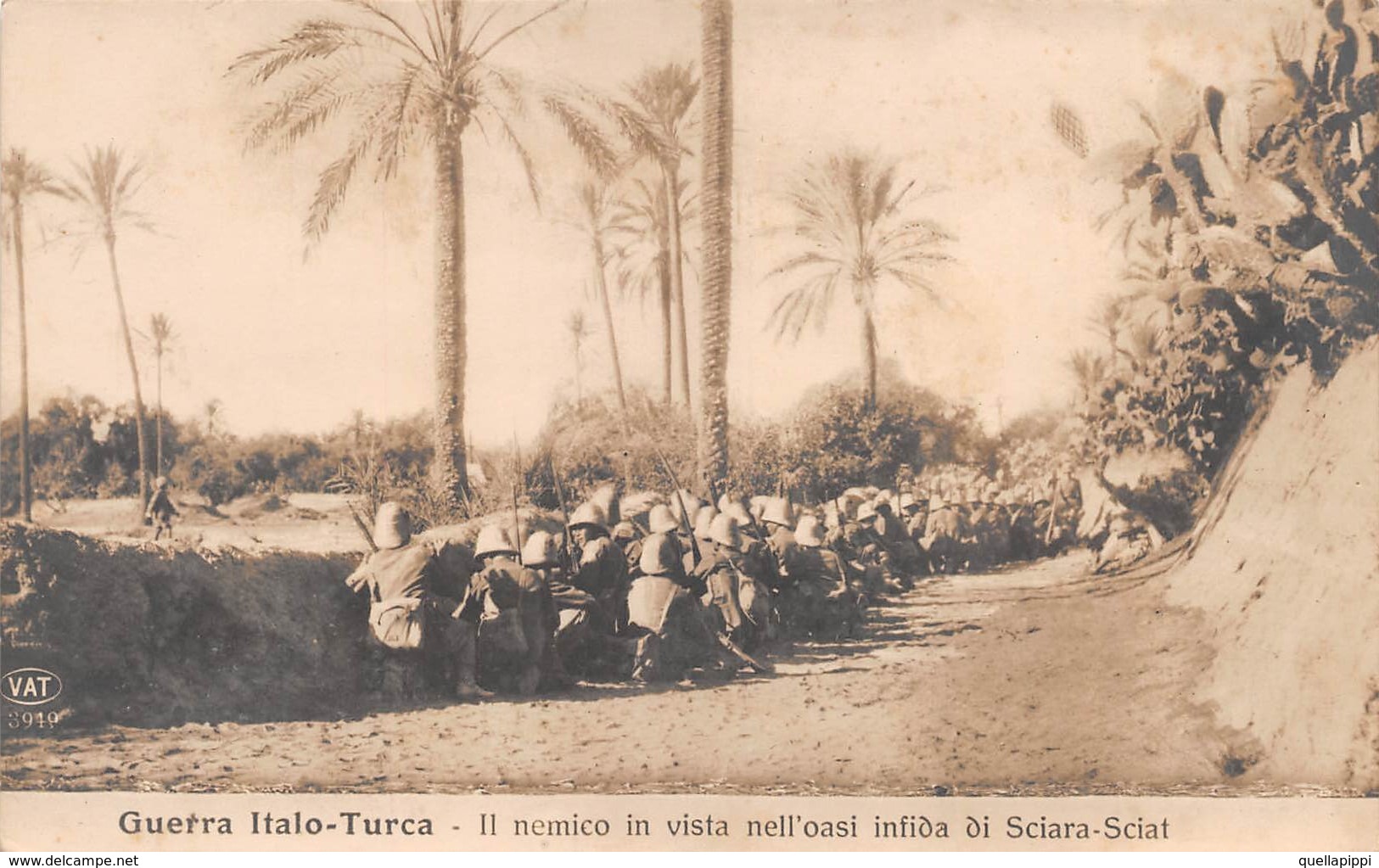 09060 "LIBIA - GUERRA ITALO-TURCA - IL NEMICO IN VISTA DELL'OASI INFIDA DI SCIARA.SCIAT - 1911" CART NON SPED - Libia