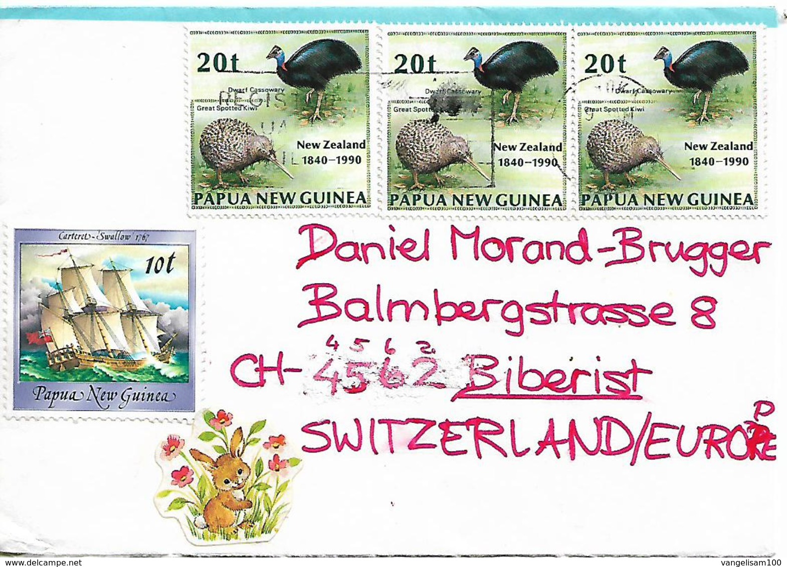 PAPUA NEW GUINEA 1990 COVER Sent To Biberist 4 Stamps BIRDS-SHIP COVER USED - Papouasie-Nouvelle-Guinée