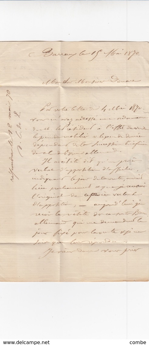 LETTRE.  1870. ISERE. LE TOUVET. GC 4002. BOITE RURALE F =  BARRAUX POUR GRENOBLE    /  2 - 1849-1876: Période Classique