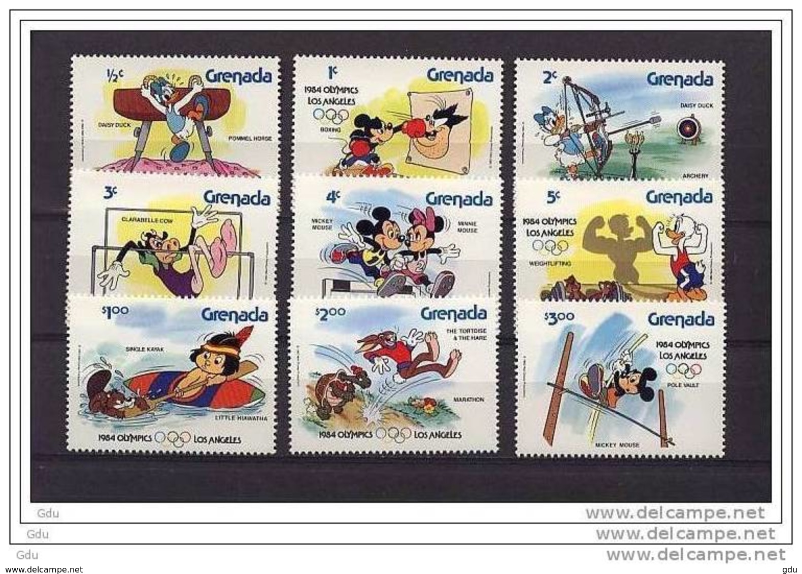 Grenade / Grenada " J.O. Los Angeles 84 " Les 9 Valeurs: Complet Surch. Anneaux Olympiques RRRR. -mnh*** - Disney