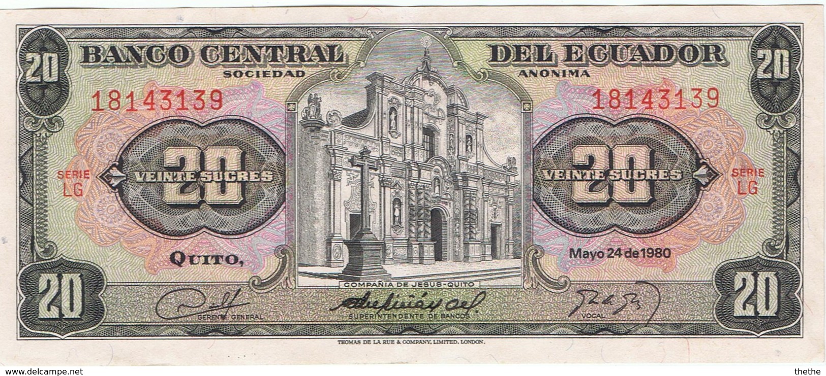 EQUATEUR - Billet De 20 Sucres - 24/05/1980 - Equateur