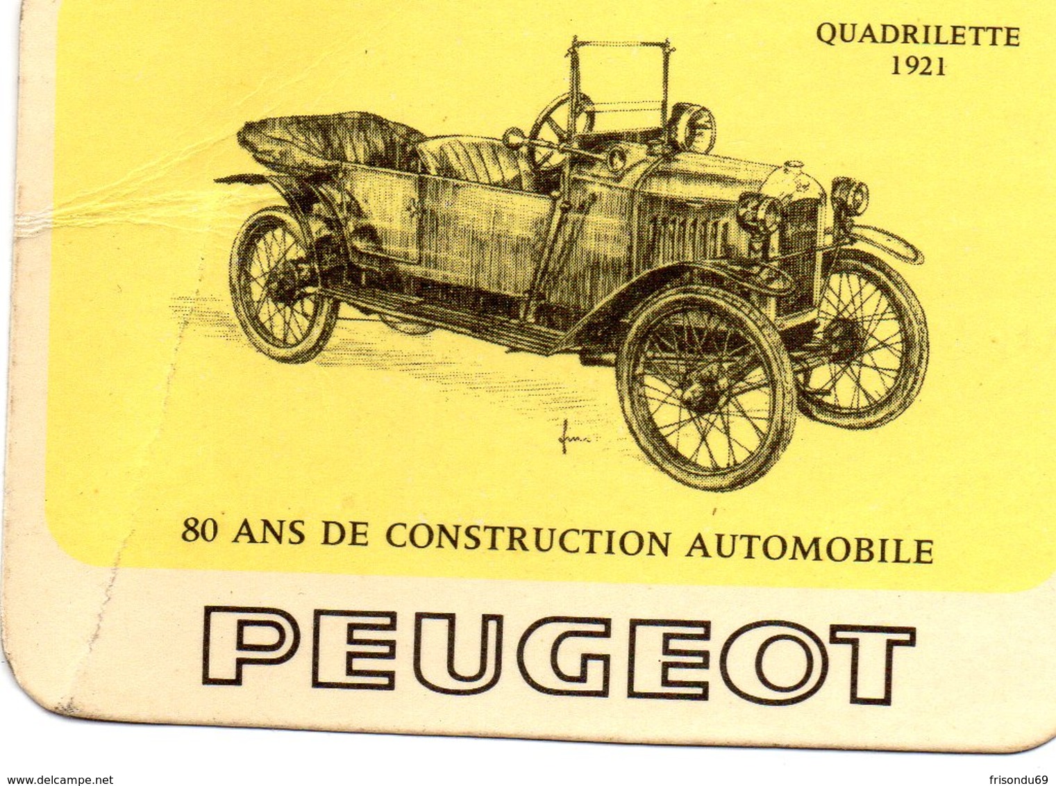 Calendier 1971 - Peugeot- Quadillette 1921 - 9 Cm X 6,50 Cm . - Tamaño Pequeño : 1991-00