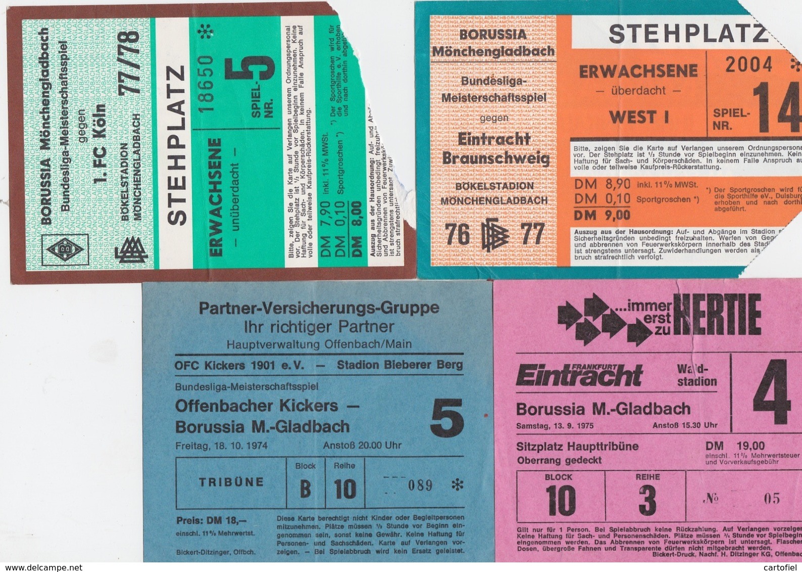 TICKET-VOETBAL-FOOTBALL-LOT-BORUSSIA MONCHENGLADBACH-FRANKFURT+KOLN+BRAUNSCHWEIG+KIC-'70-BON ETAT-VOYEZ LES 2 SCANS-TOP! - Tickets D'entrée