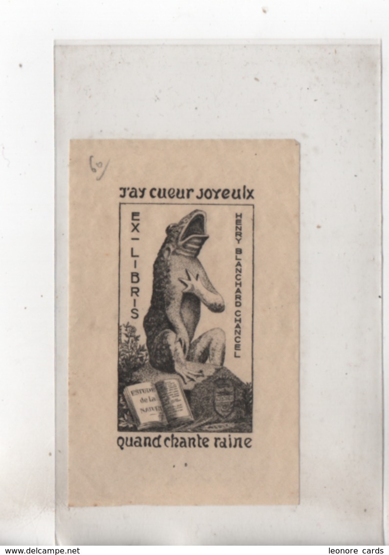 Vieux Papiers.illustration.Ex Libris.J'ay Cueur Joyeuix..quand Chante Raine 6,5 X 10,5 Cm Environ - Autres & Non Classés