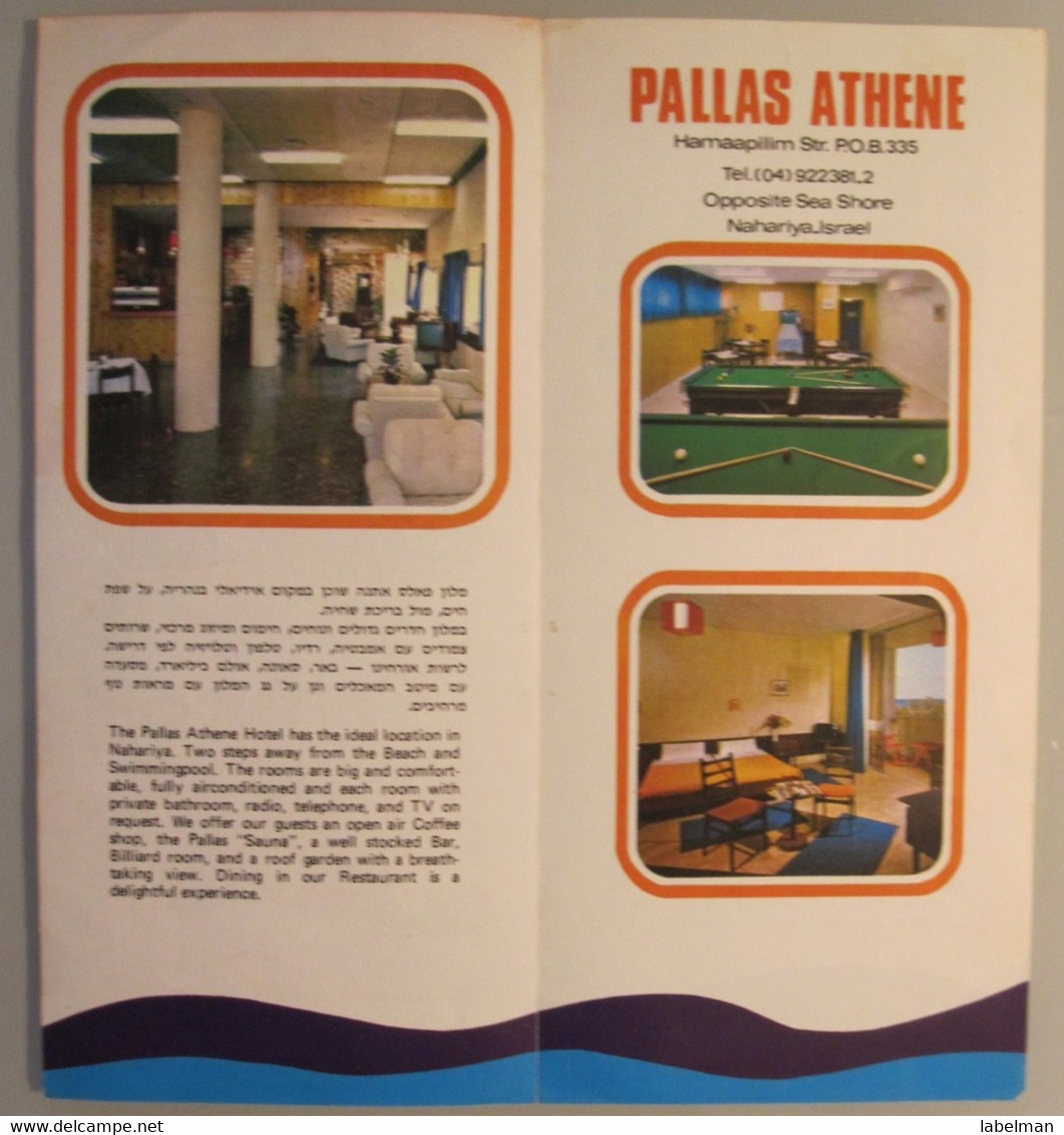 MOTEL HOTEL REST HOUSE PENSION INN PALLAS PALACE ATHENE NAHARIYA ORIGINAL VINTAGE BROCHURE ADVERTISING ISRAEL - Hotel Labels