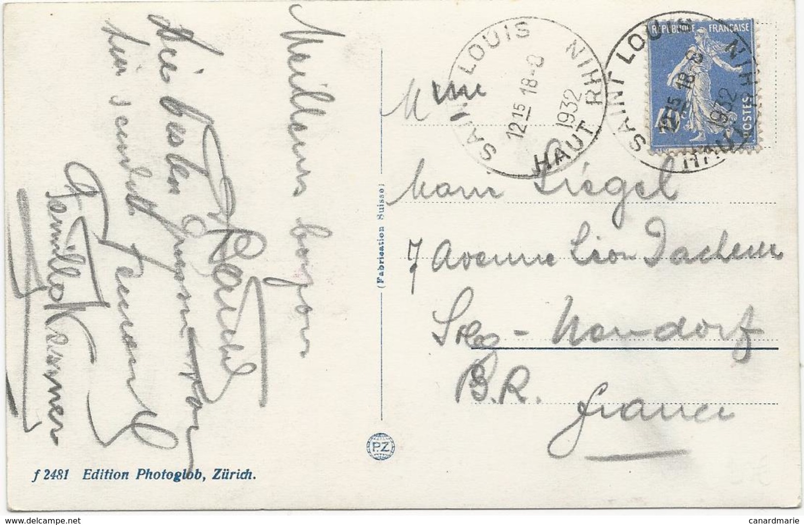 CARTE POSTALE 1932 AVEC  CACHET HOROPLAN DE SAINT LOUIS - Lettres & Documents