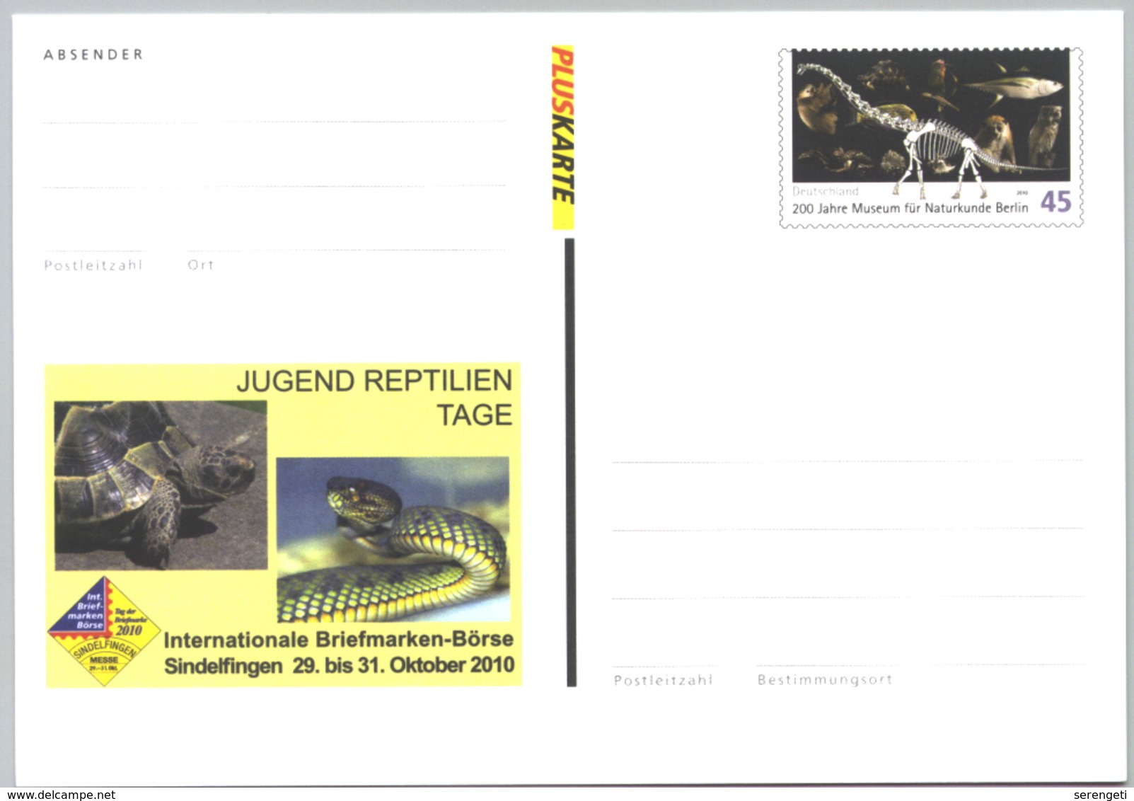 Deutschland GS 'Reptilien: Schildkröte Schlange Saurier' / Germany P.c. 'Reptiles: Tortoise Snake Dinosaur' **/MNH 2010 - Postkarten - Ungebraucht