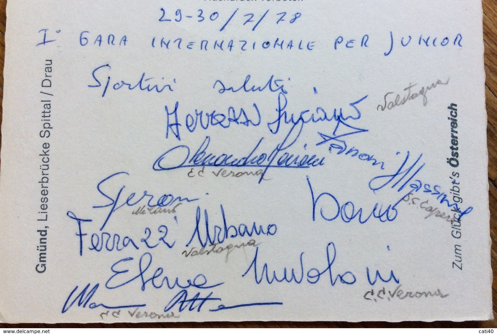 SPITTAL AUSTRIA  29-30/7/1978 CANOA I GARA INTERNAZIONALE JUNIOR CARTOLINA CON GLI AUTOGRAFI DEIPARTECIPANTI ALLA GARA - Altri & Non Classificati