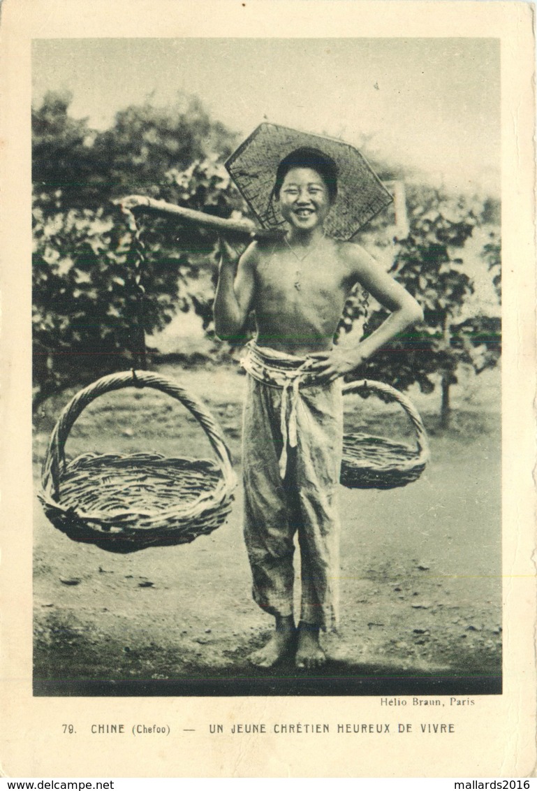 CHINE (CHEFOO) UN JEUNE CHRETIEN HEUREUX DE VIVRE ~ AN OLD PHOTO POSTCARD #92110 - Asia