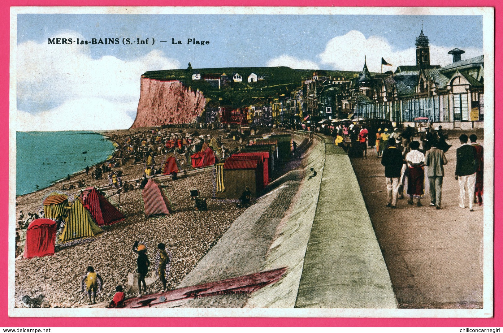 Mers Les Bains - La Plage - Falaise - CIM - 1940 - Colorisée - Mers Les Bains