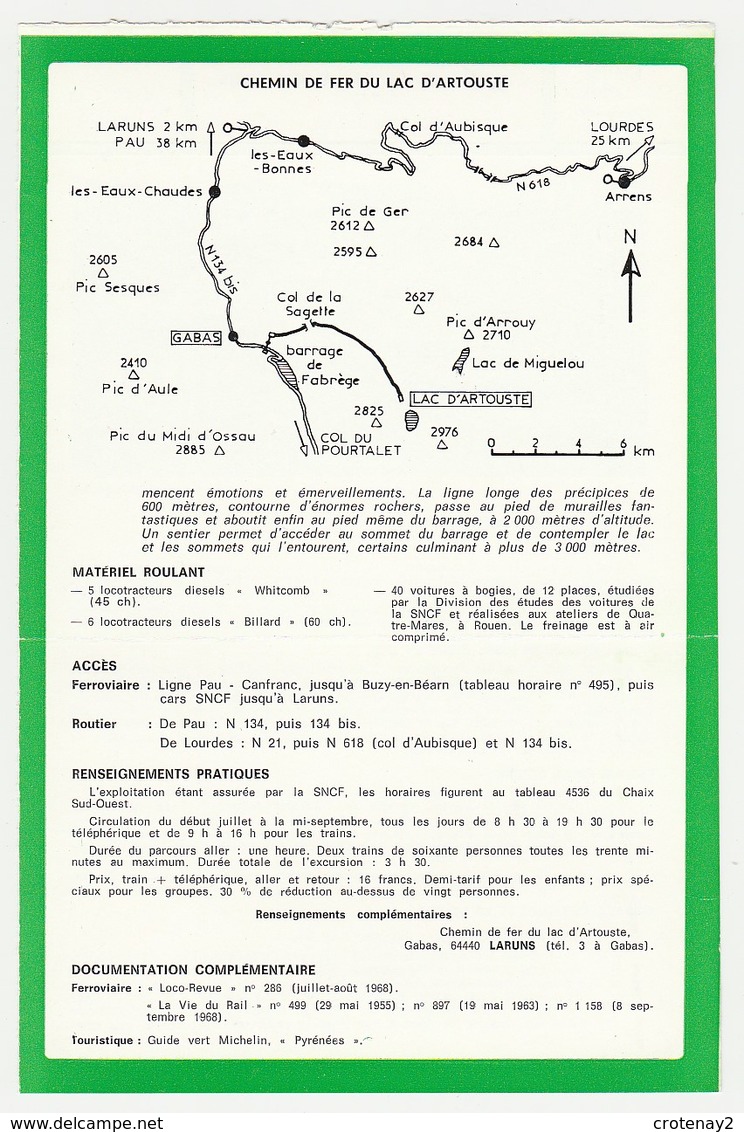 Train Tramway Tram LARUNS Chemin De Fer Du Lac D'Artouste SNCF Voie étroite Fiche Descriptive & Plan Au Dos - Europe