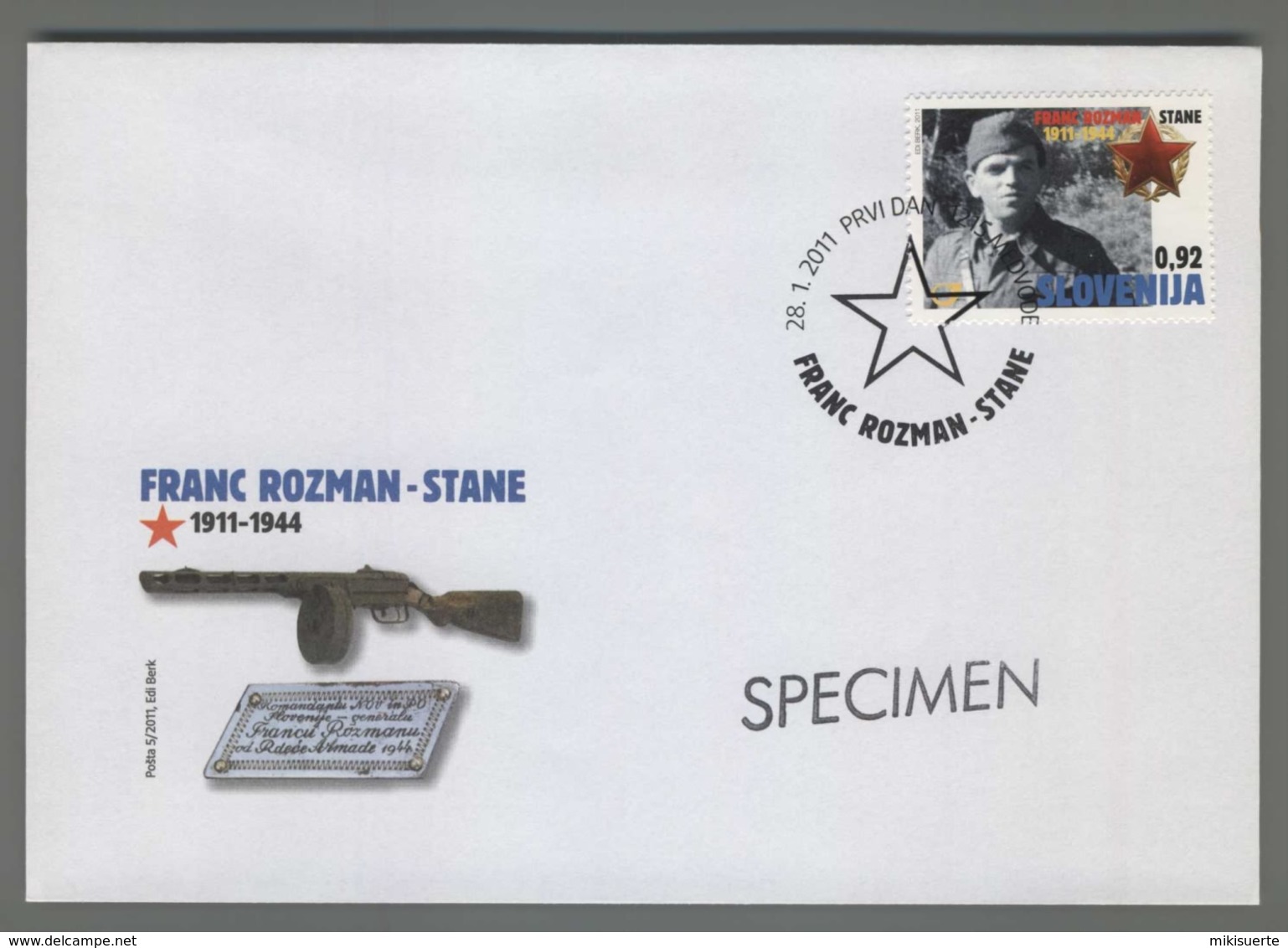 C4446 SLOVENIA FDC 2011 FRANC ROZMAN STANE 0.92 - Slovenia