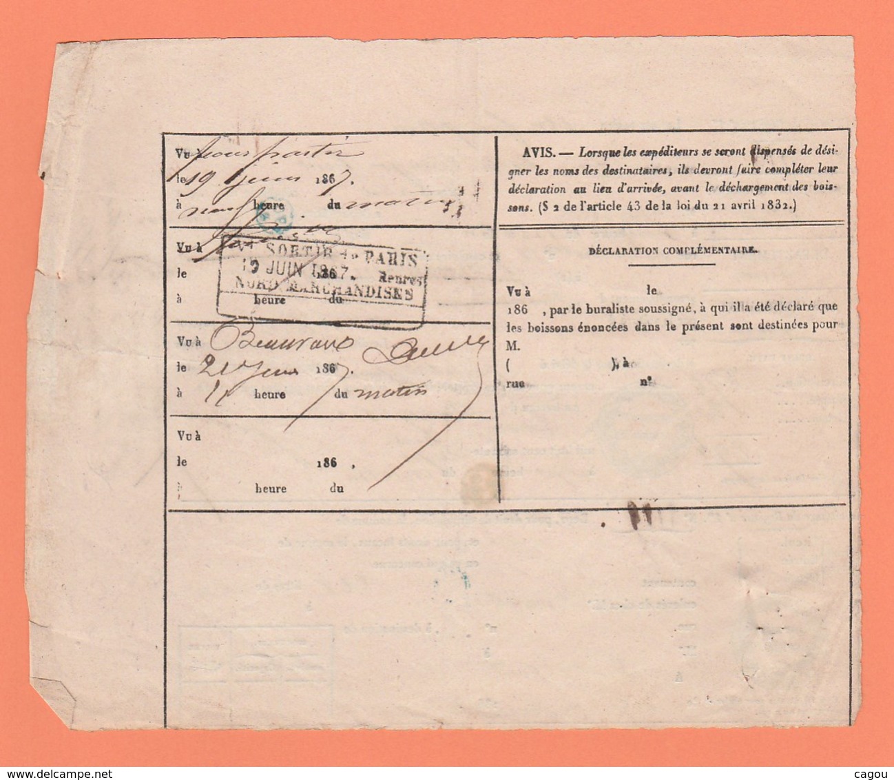 LETTRE DE VOITURE PORTIER-LEGENDRE FILS A LA TERRIERE COMMUNE DE CERCIE BEAUJOLAIS PRES BELLEVILLE SUR SAONE RHÔNE VINS - Andere & Zonder Classificatie