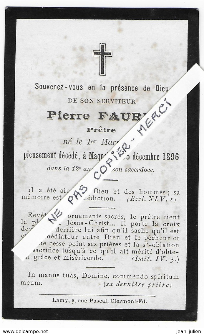 63 - GELLES - MAGNOL  -  " Souvenez Vous ... " - PRËTRE - Pierre FAURE - 1896 - Décès