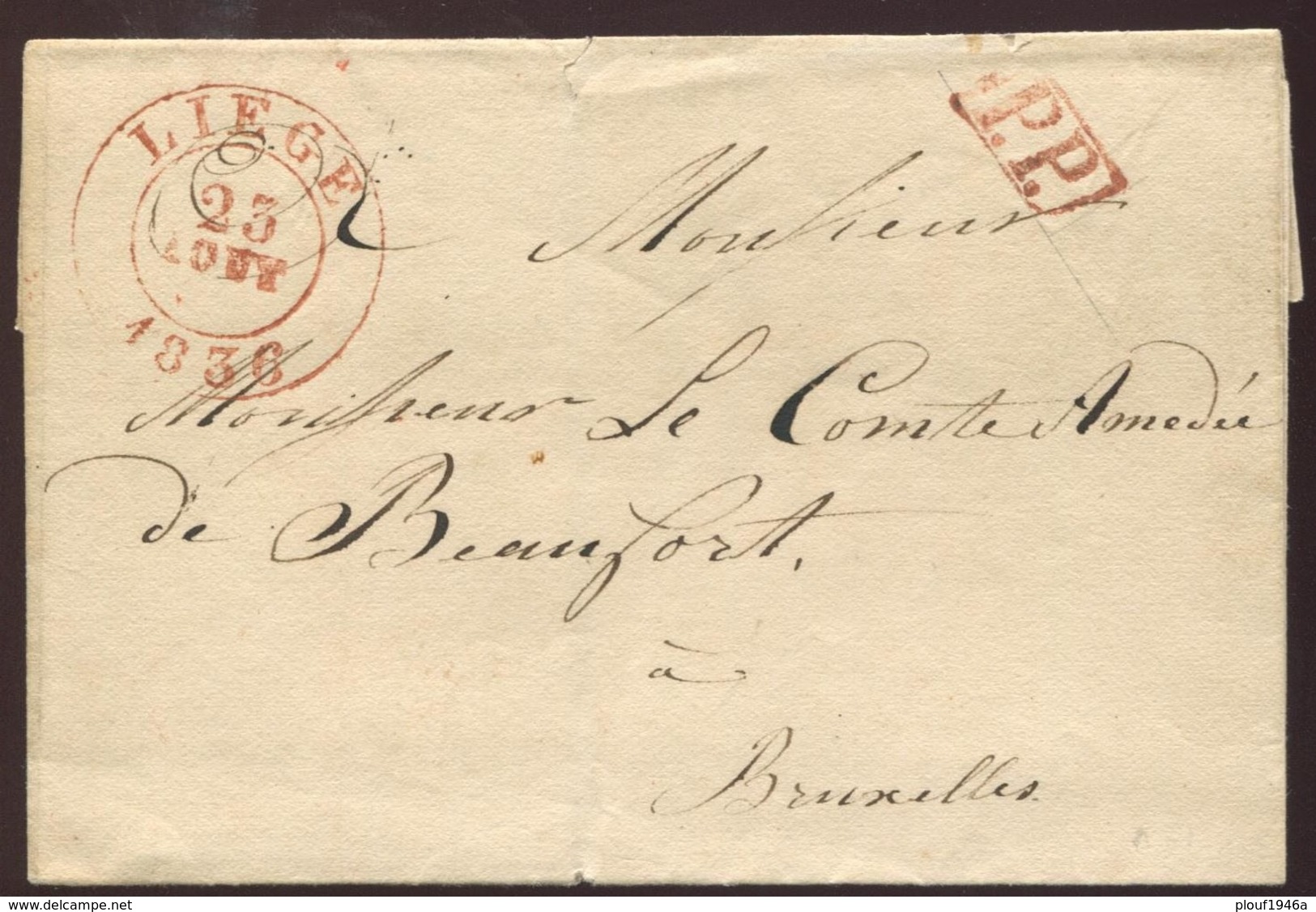 1836 "Enveloppe"  "Liège" - 1830-1849 (Belgique Indépendante)