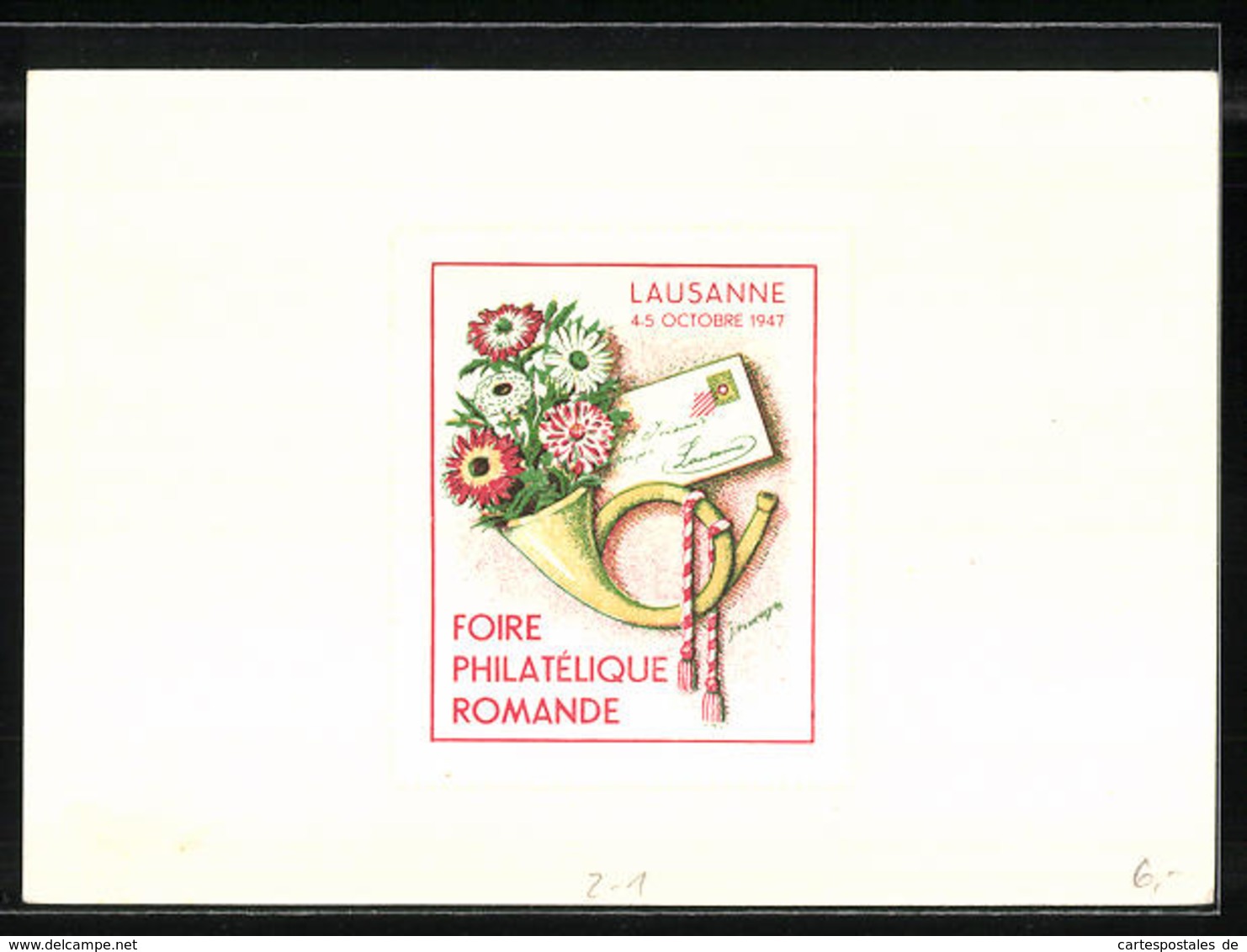 AK Lausanne, Fiore Philatelique Romande 1947, Posthorn Mit Blumen - Timbres (représentations)