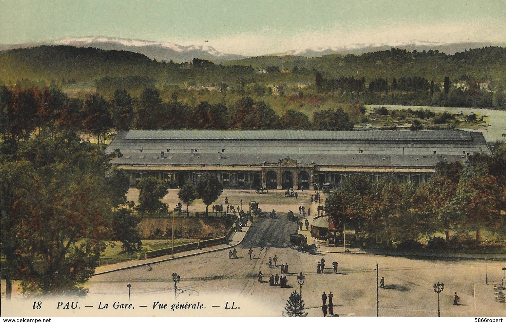 CARTE POSTALE ORIGINALE ANCIENNE : PAU VUE SUR LA GARE  ANIMEE  PYRENEES ATLANTIQUES (64) - Gares - Sans Trains