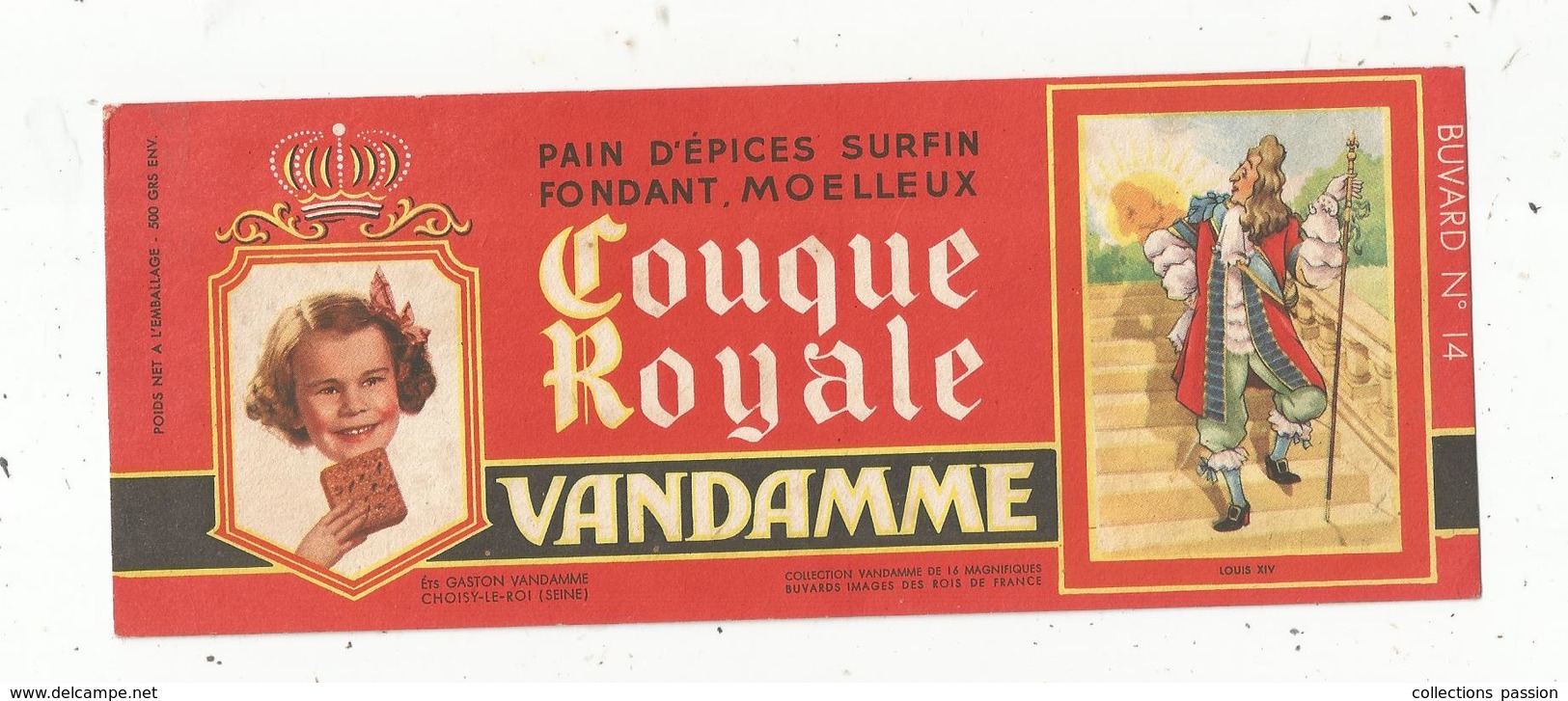 Buvard ,pain D'épices ,COUQUE ROYALE , VANDAMME ,n° 14 , Louis XIV, Frais 1.55 E - Alimentaire