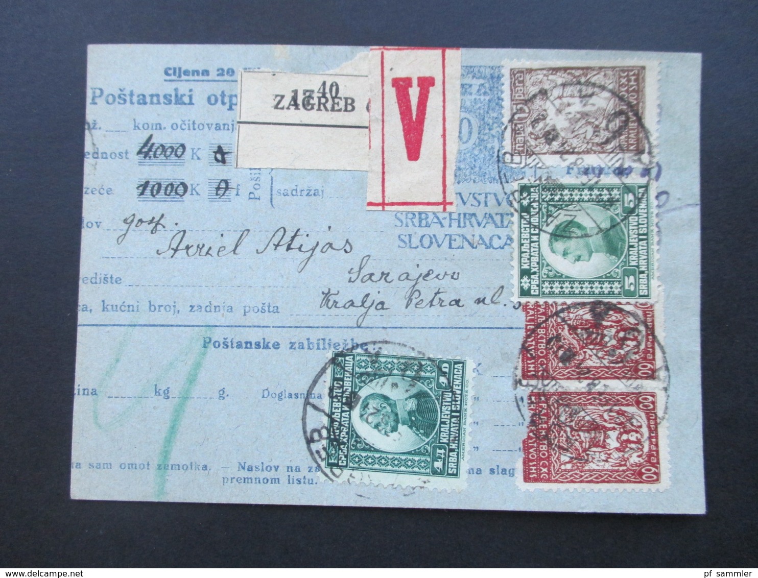 Jugoslawien SHS 1921 Paketkarten 24 Stück mit interessanten Frankaturen und Klebezettel und Stempel!