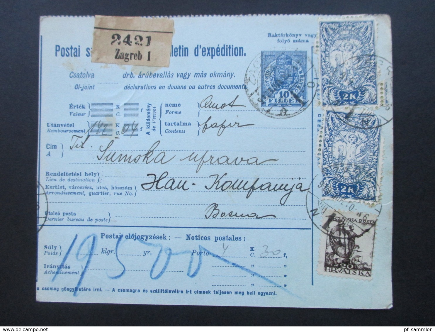 Jugoslawien SHS 1921 Paketkarten 24 Stück mit interessanten Frankaturen und Klebezettel und Stempel!