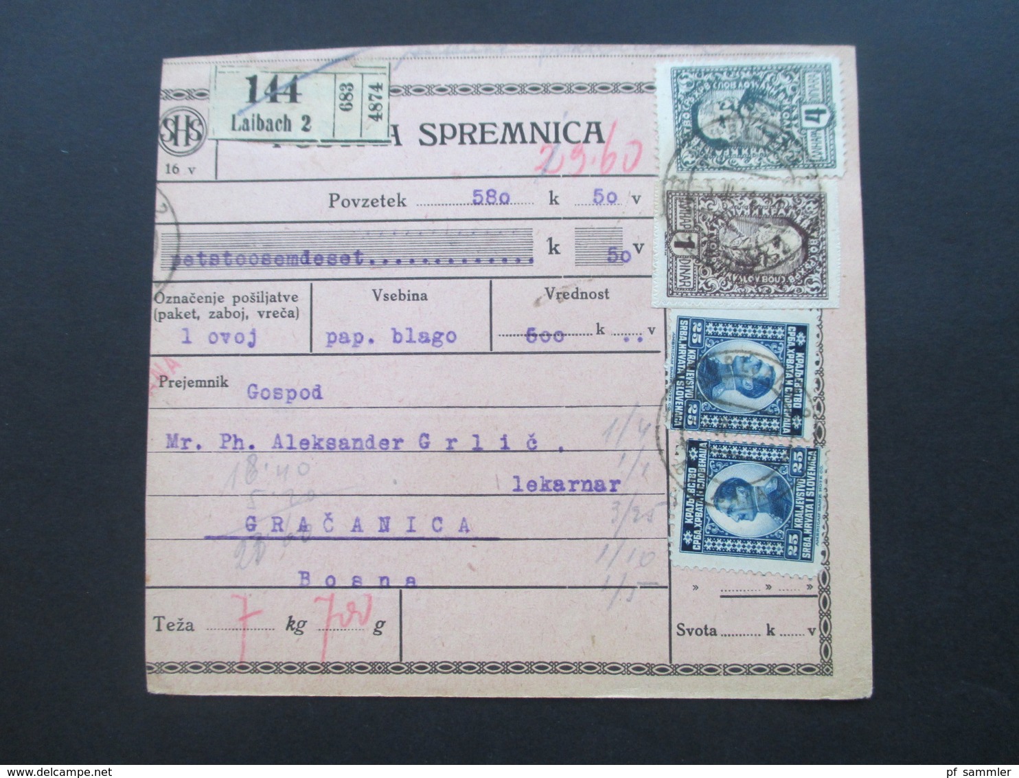 Jugoslawien SHS 1921 Paketkarten 24 Stück mit interessanten Frankaturen und Klebezettel und Stempel!