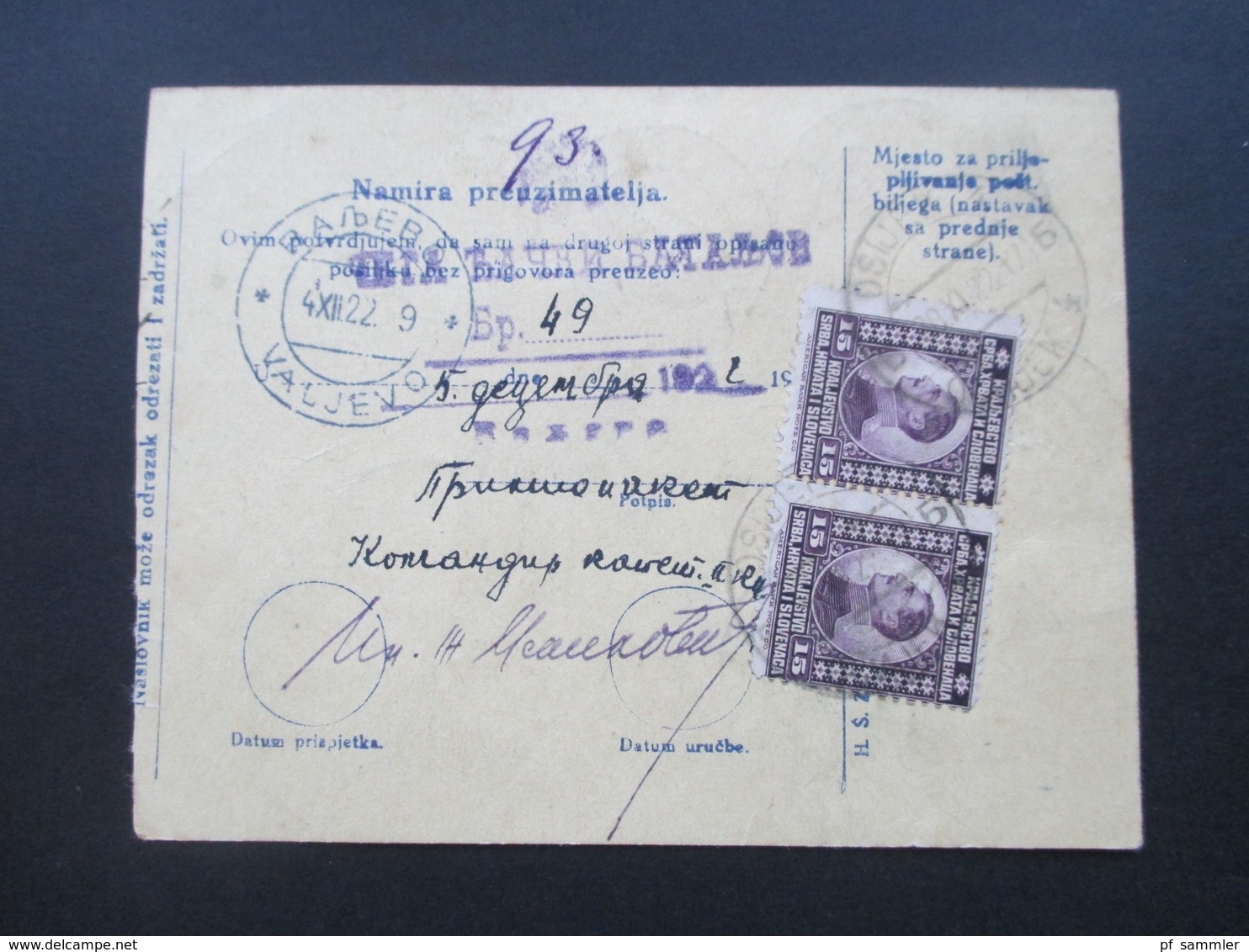 Jugoslawien SHS 1921 Paketkarten 24 Stück mit interessanten Frankaturen und Klebezettel und Stempel!