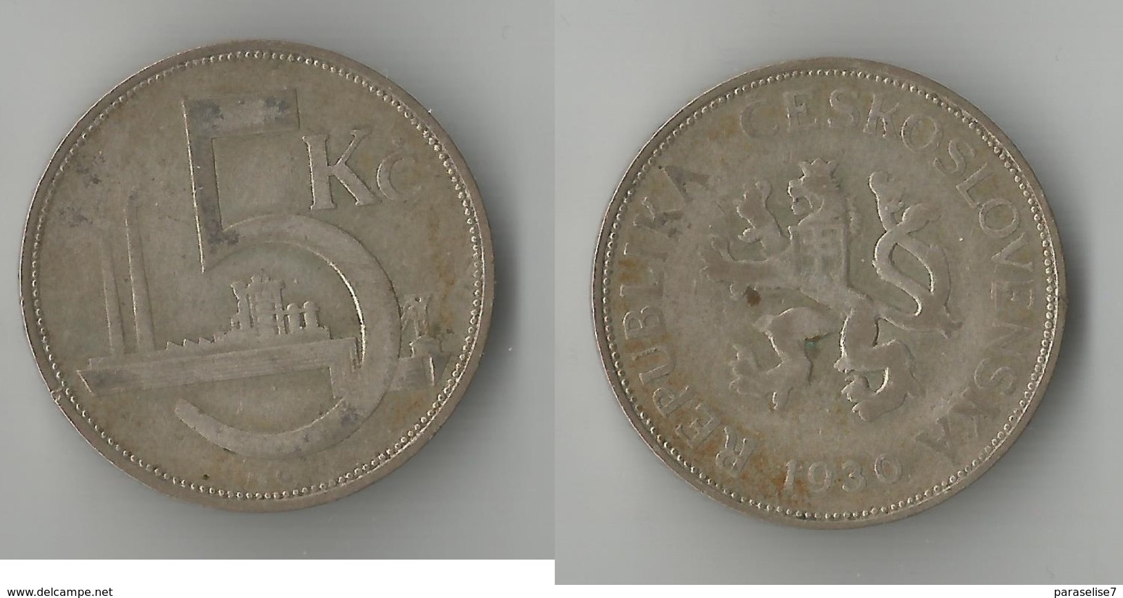 TCHECOSLOVAQUIE  5 KORUN  1930  ARGENT - Tchécoslovaquie