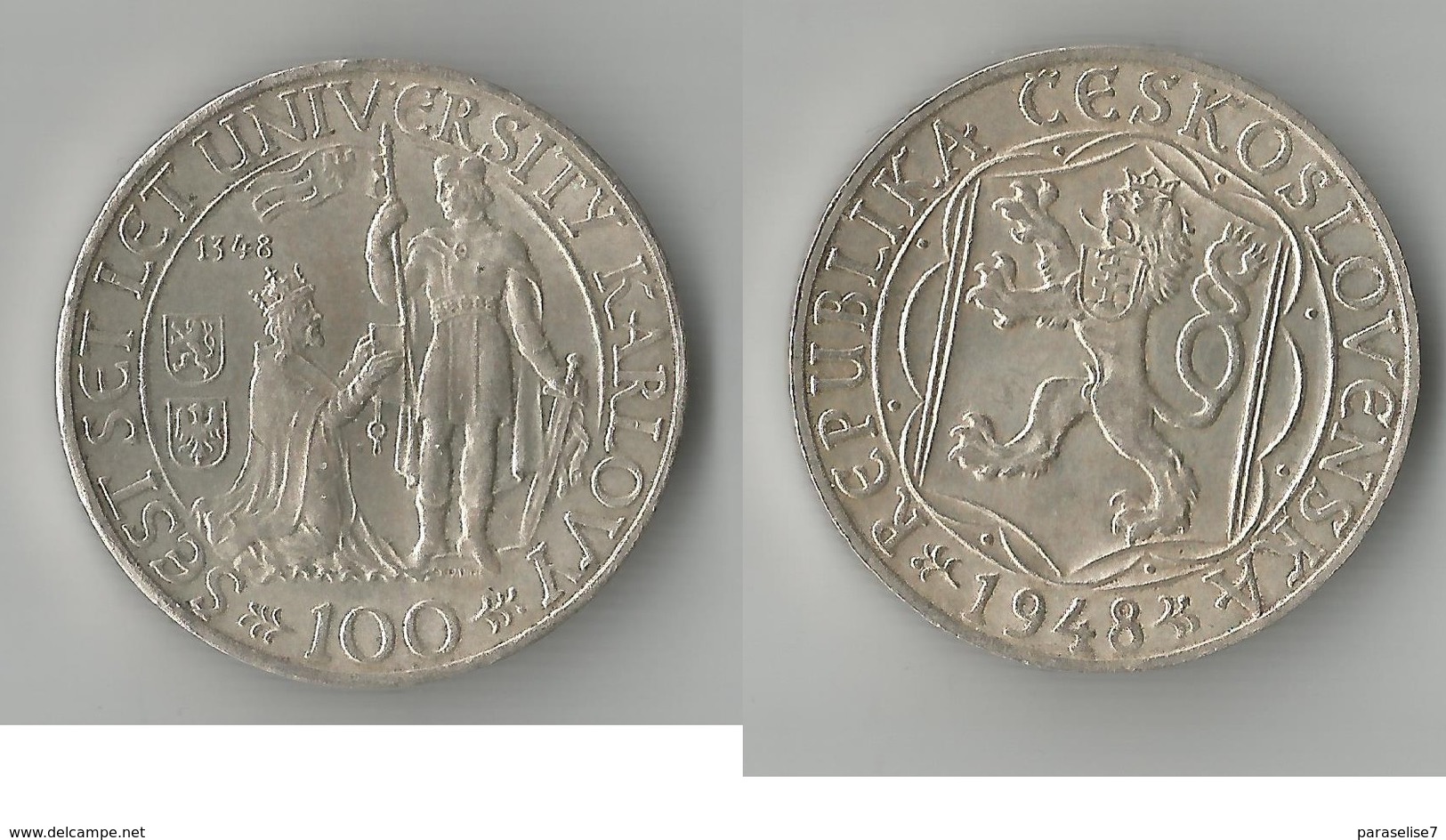 TCHECOSLOVAQUIE  100 KORUN  1948  ARGENT - Tchécoslovaquie