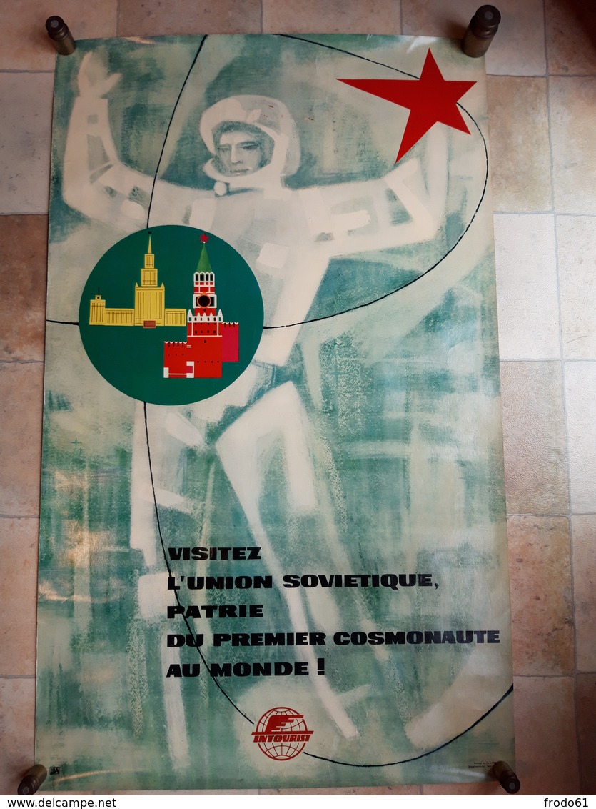 OUDE AFFICHE 1950-1965, VISITEZ L'UNION SOVIETIQUE, LA PATRIE DU PREMIER COSMONAUTE DU MONDE, 60x98cm - Affiches