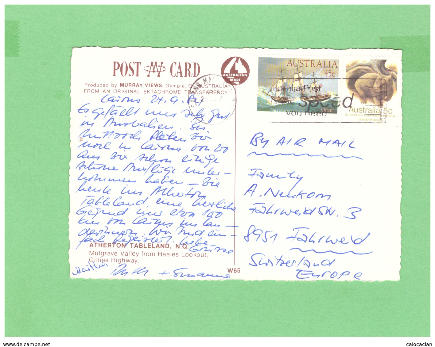 AUSTRALIA 1987 AIR MAIL POSTCARD WITH 2 STAMPS TO SWISS - Covers & Documents