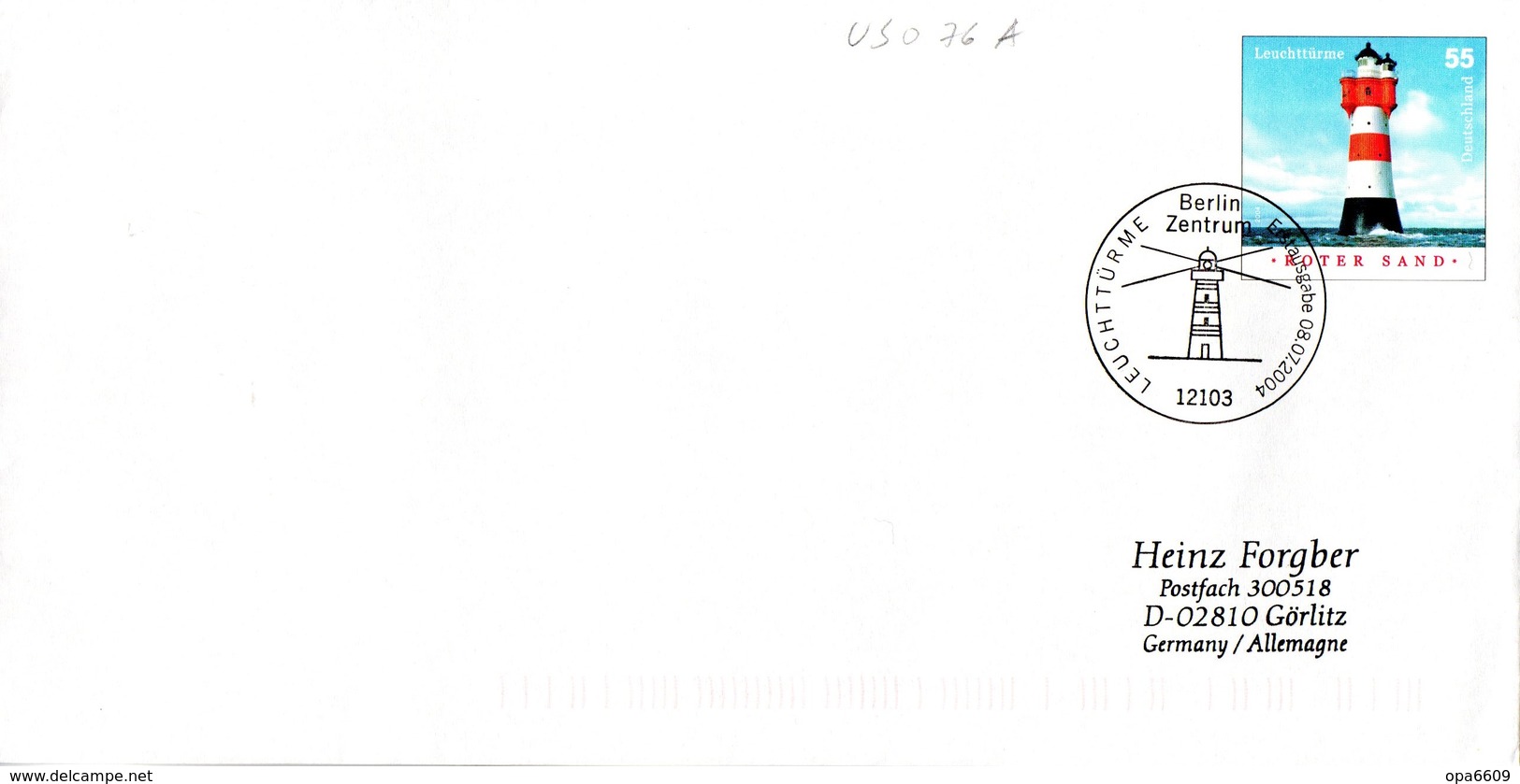 BRD Amtl.GZS-Umschlag (Langformat) USo 76A ,WSt 55(C) "Leuchtturm Roter Sand" ESSt 8.7.2004 BERLIN ZENTRUM - Umschläge - Gebraucht