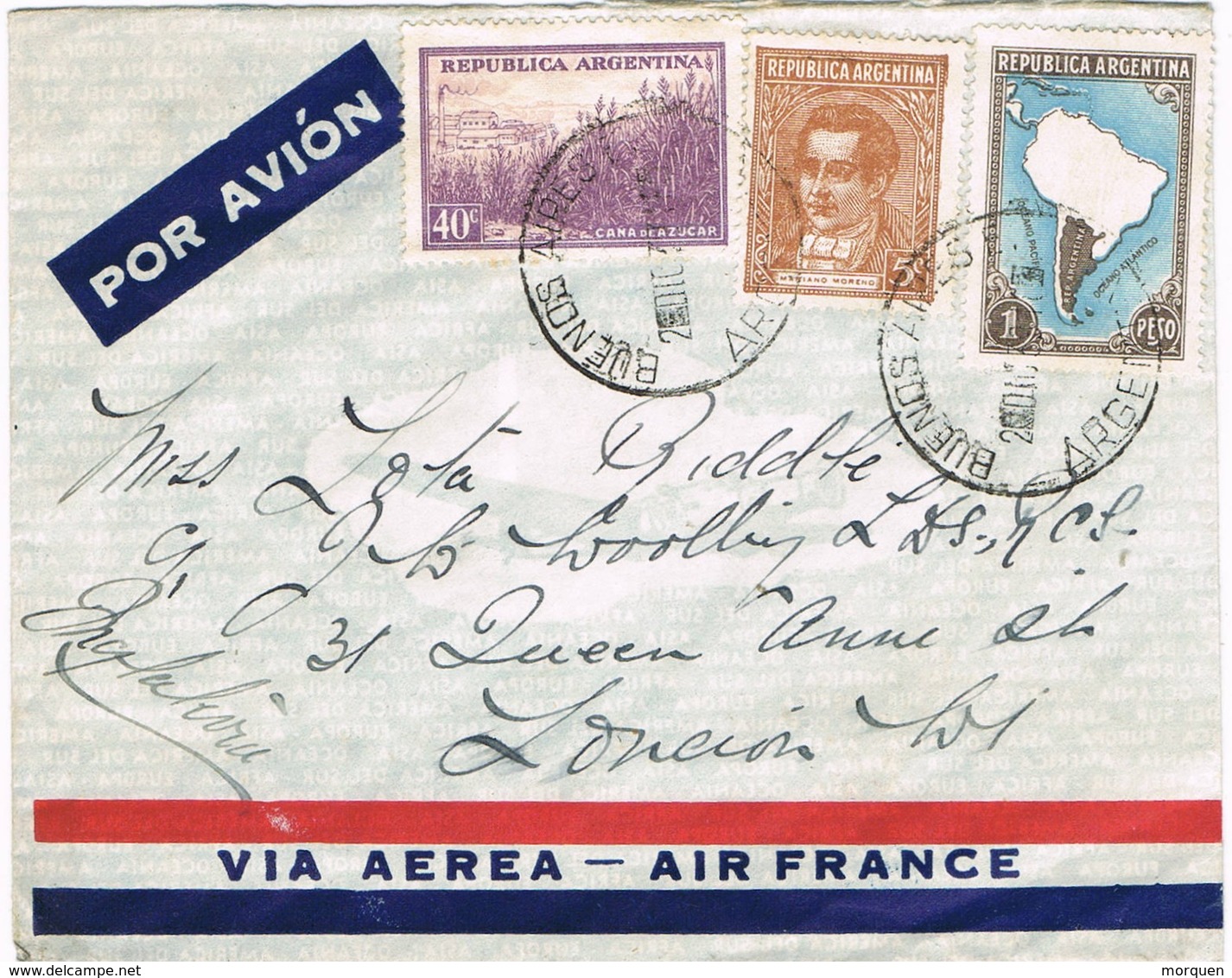 31544. Carta Aerea BUENOS AIRES (Argentina) 1939 A London. - Cartas & Documentos