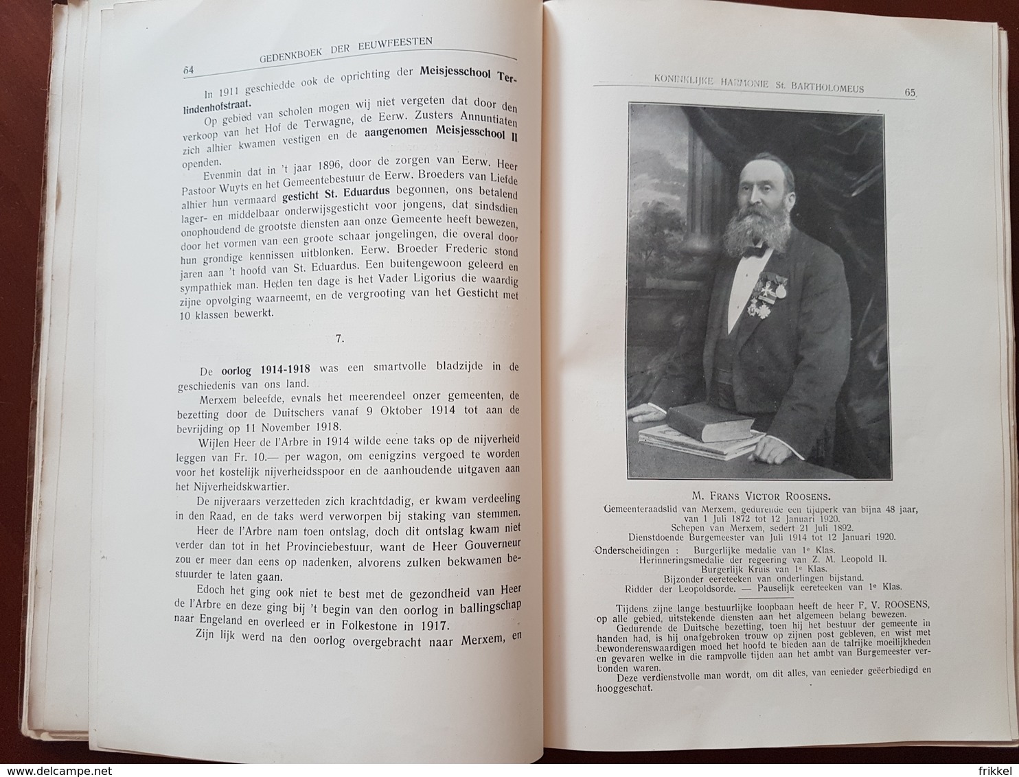 Boek: Merksem 1926 Gedenkboek Eeuwfeesten Harmonie St Bartholomeus Merxem Voorheen en Nu (287 blz ; 16 x 25 cm)