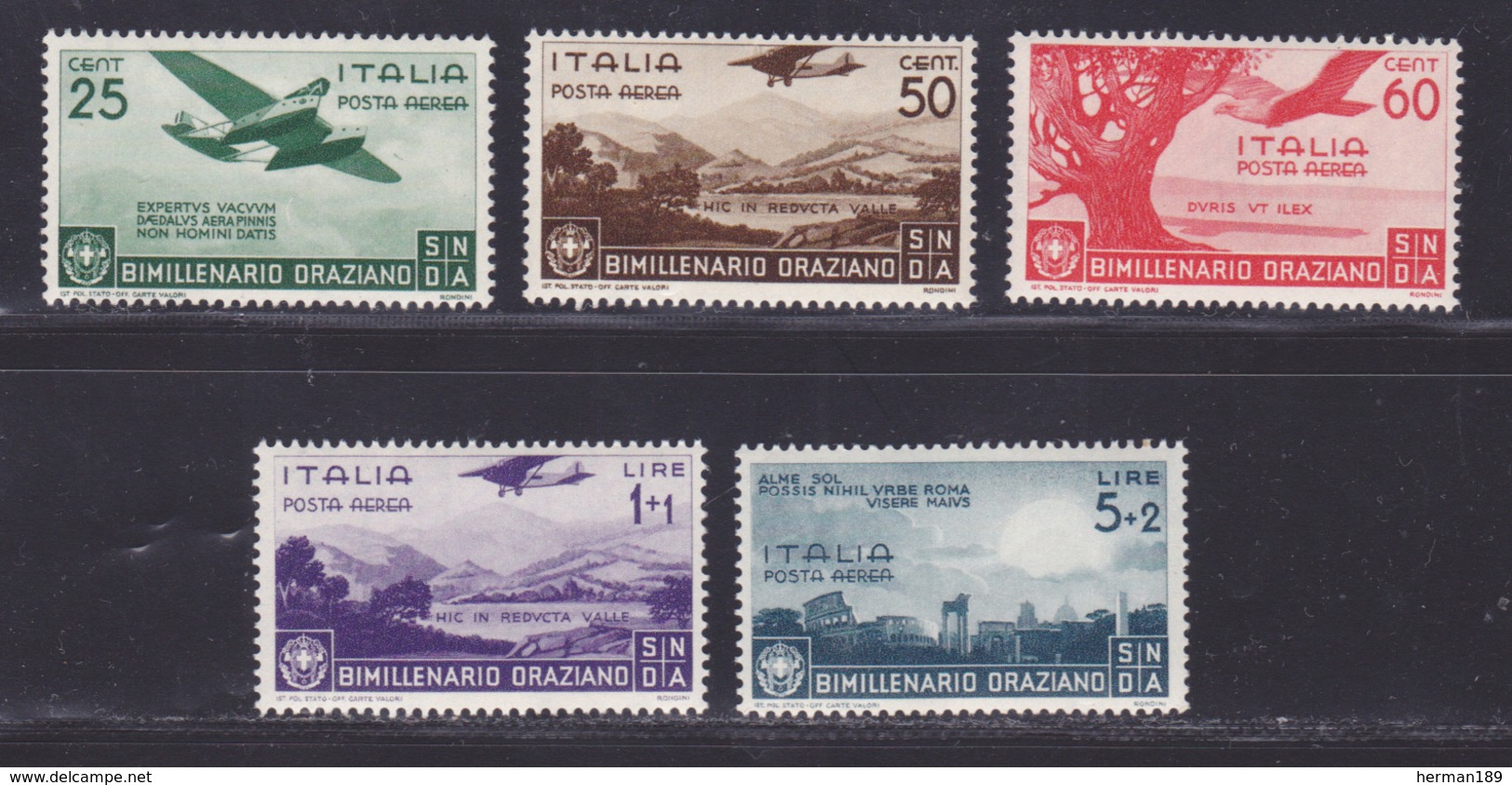 ITALIE AERIENS N°   91 à 95 ** MNH Neufs Sans Charnière, B/TB (D8713) Bimillénaire De La Naissance D'Horace - 1936 - Luftpost