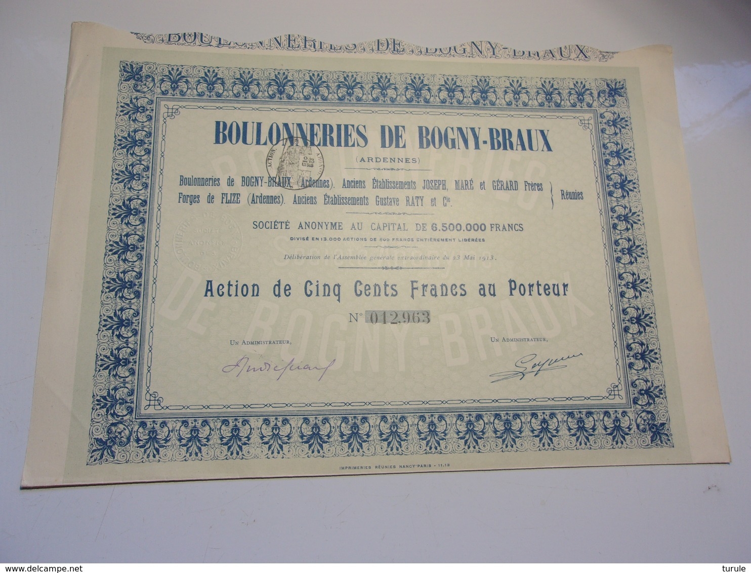 BOULONNERIES DE BOGNY BRAUX (ardennes) 1913 - Other & Unclassified