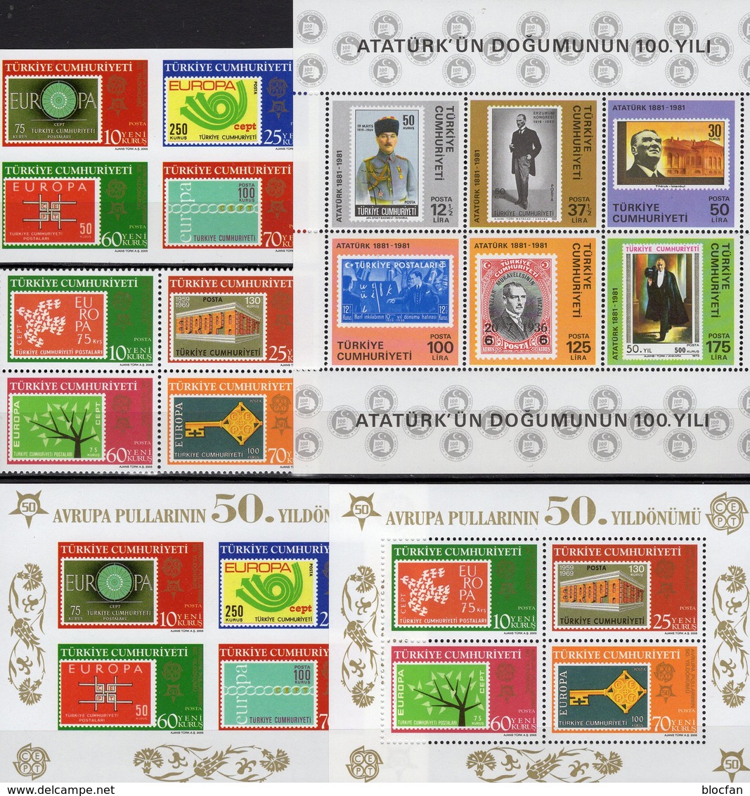 Stamps On Stamp 1981 Türkiye Block 19,3491/8VB+Bl.58/9 ** 70€ 100.birthday Atatürk M/s Ss Blocs Hoja Sheets Bf CEPT - Blocs-feuillets