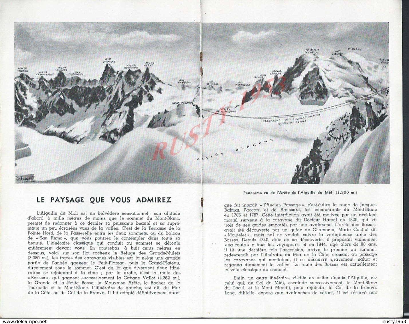 HISTOIRE D UNE MONTAGNE & D UN TÉLÉFÉRIQUE CHAMONIX L AIGUILLE DU MIDI LA VALLÉE BLANCHE PAR ROGER FRISON ROCHE 21 PAGES