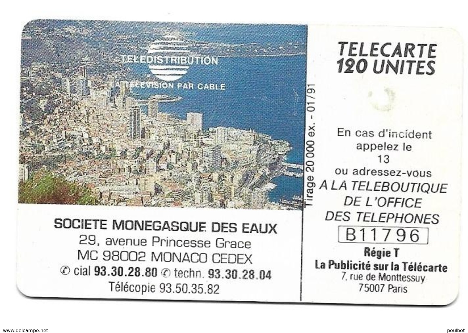 Télécarte Monaco MF 13  Télé Cablée 120U - Monaco