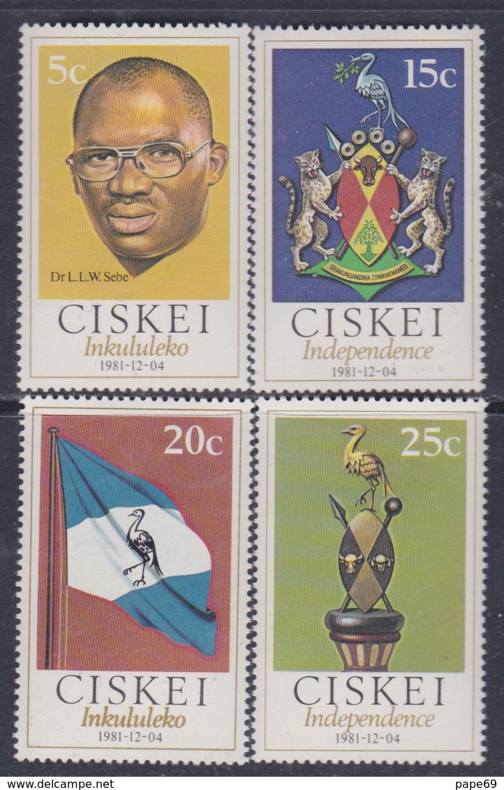 Ciskei N° 1 / 4 Xx Indépendance Nationale, Les 4 Valeurs Sans Charnière, TB - Ciskei