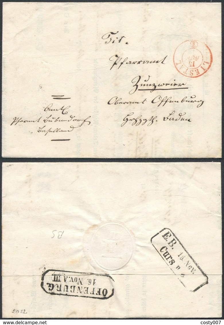 Germany 1853 Postal History Rare Stampless Cover + Content Liestal Offenburg DB.502 - Préphilatélie
