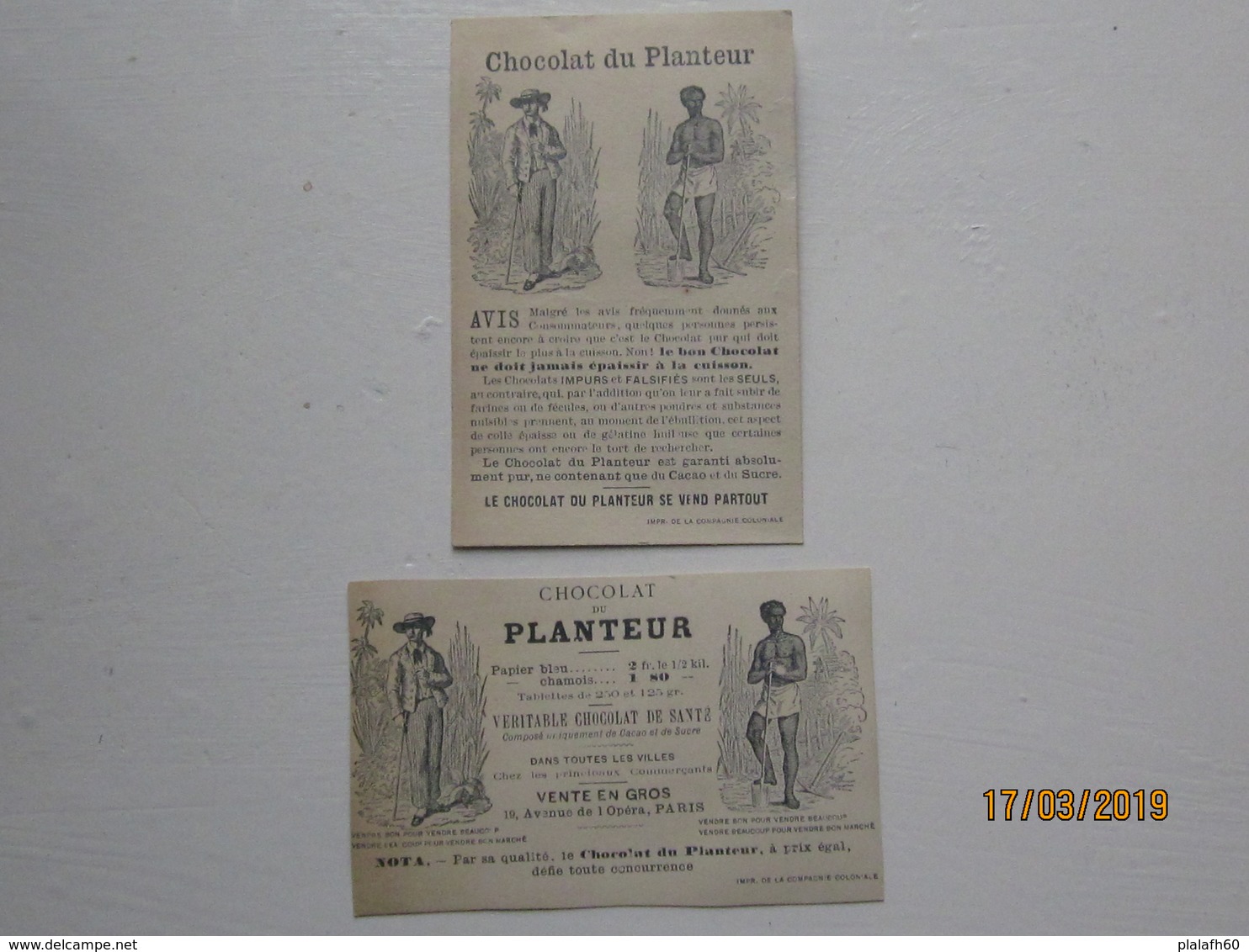 LE/AJ  - 2 Chromos Chocolat Du Planteur : A La Campagne Et Chasse  -1890-1900 - Autres & Non Classés